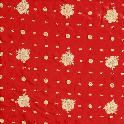 Sanskriti New Red Long Skirt Pure Satin Silk Hand Beaded Unstitched Lehenga