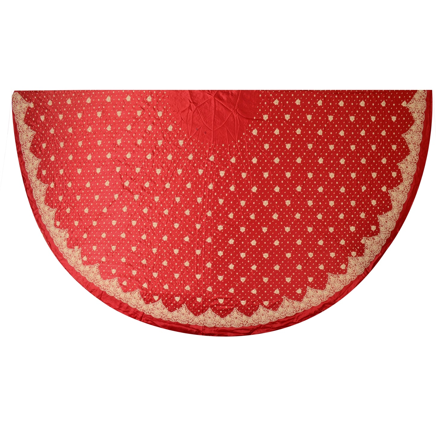 Sanskriti New Red Long Skirt Pure Satin Silk Hand Beaded Unstitched Lehenga