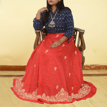 Sanskriti New Long Skirt Pure Satin Silk Hand Embroidered Unstitched Lehenga