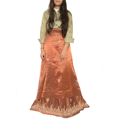 Sanskriti new Copper Long Skirt Pure Tissue Silk Handmade Unstitched Lehenga