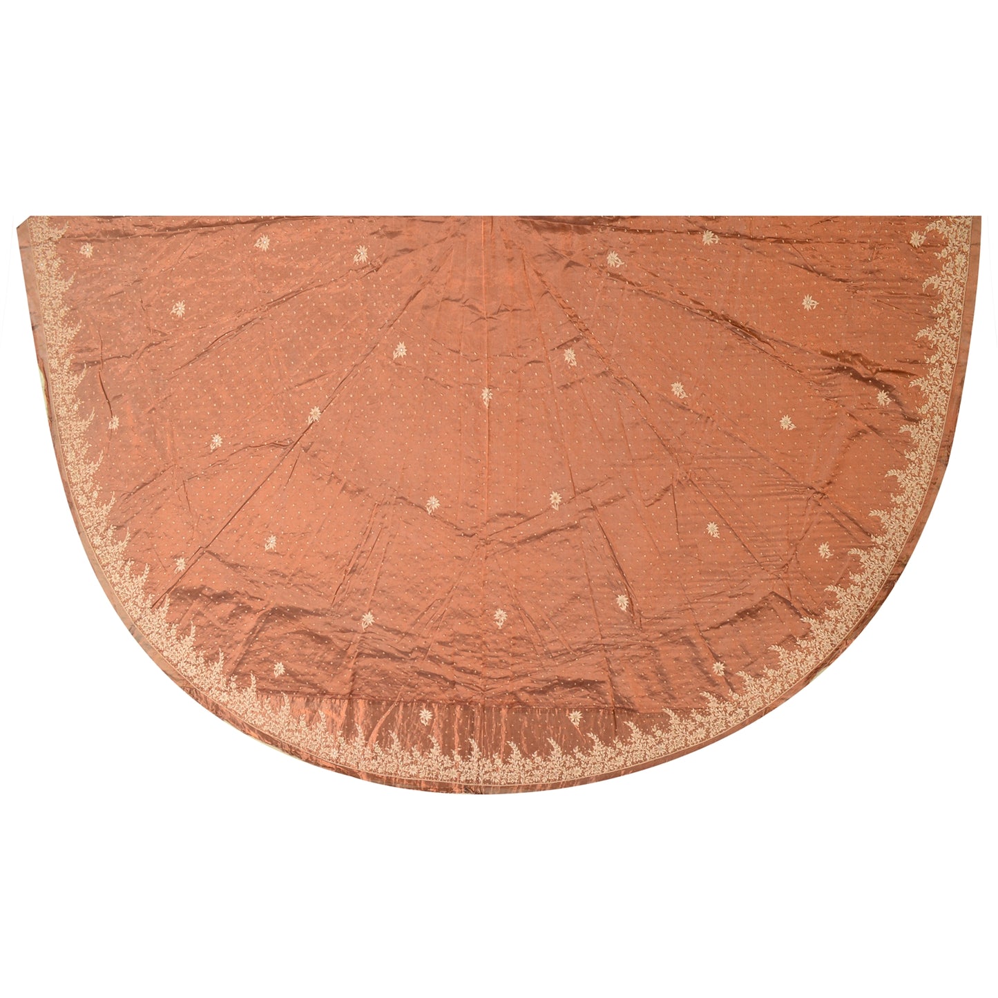 Sanskriti New Copper 100%Pure Tissue Silk Long Skirt Unstitched Handmade Wedding