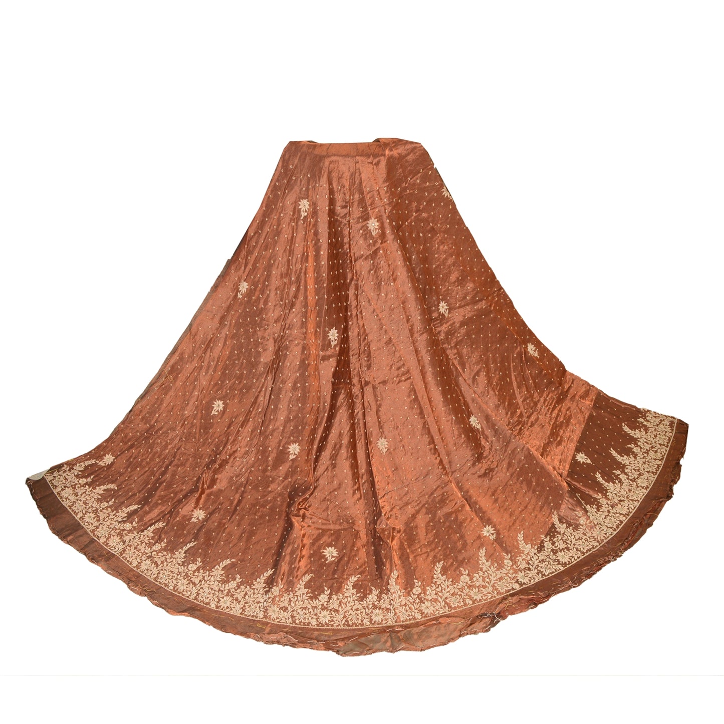 Sanskriti New Copper 100%Pure Tissue Silk Long Skirt Unstitched Handmade Wedding