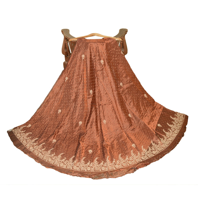 Sanskriti New Copper 100%Pure Tissue Silk Long Skirt Unstitched Handmade Wedding