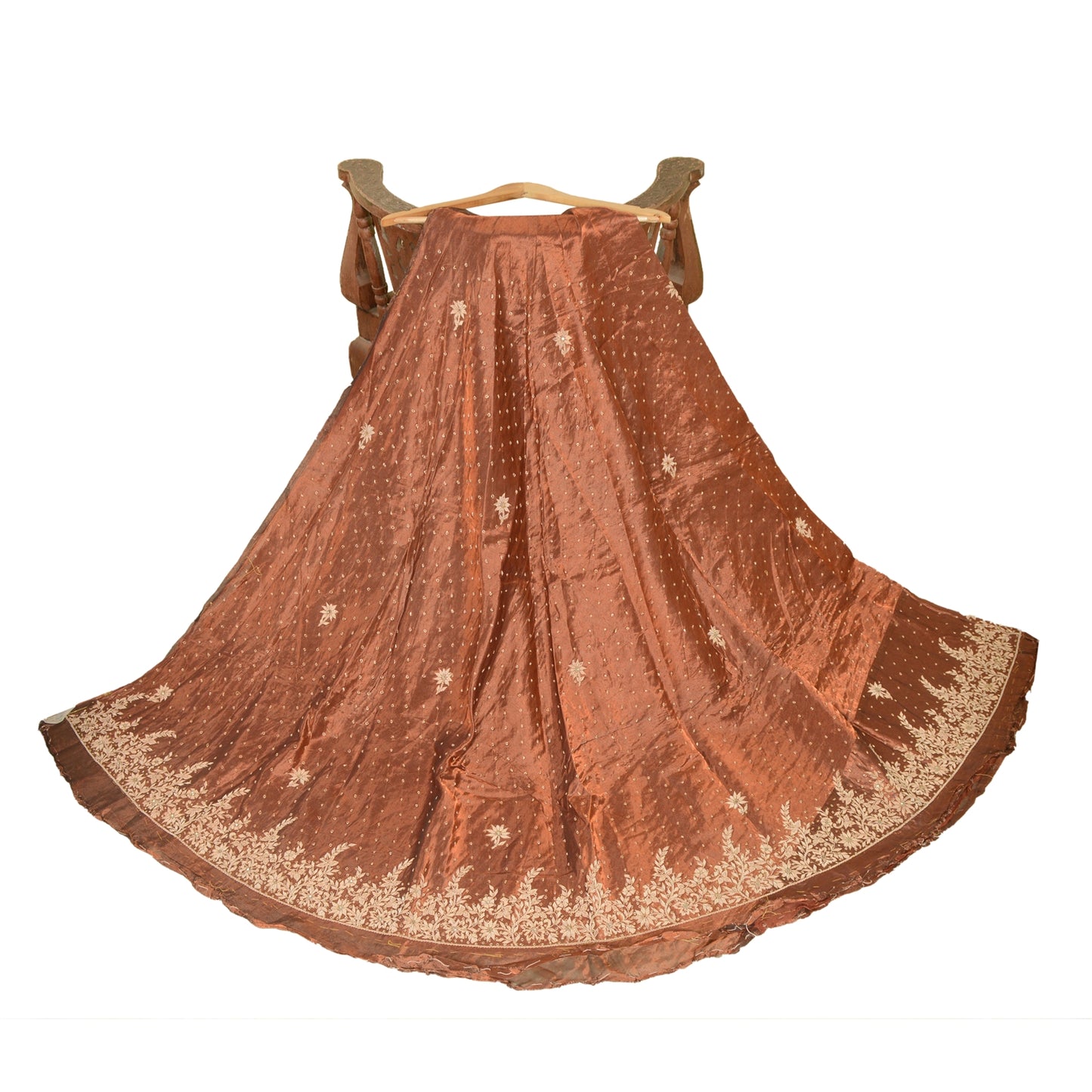 Sanskriti new Copper Long Skirt Pure Tissue Silk Handmade Unstitched Lehenga