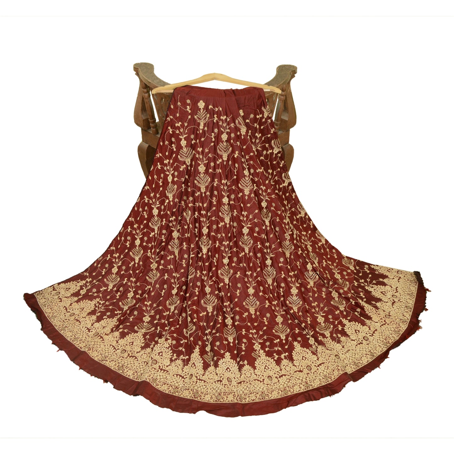 Sanskriti new Long Skirt Pure Satin Silk Hand Beaded Unstitched Lehenga