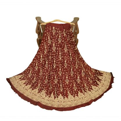 Sanskriti new Long Skirt Pure Satin Silk Hand Beaded Unstitched Lehenga