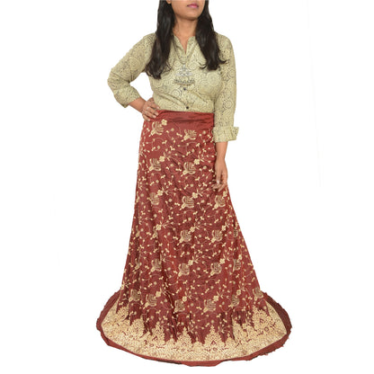 Sanskriti new Long Skirt Pure Satin Silk Hand Beaded Unstitched Lehenga