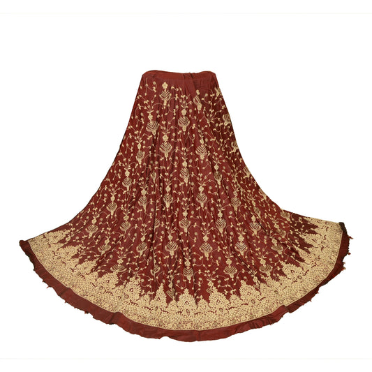 Sanskriti new Long Skirt Pure Satin Silk Hand Beaded Unstitched Lehenga