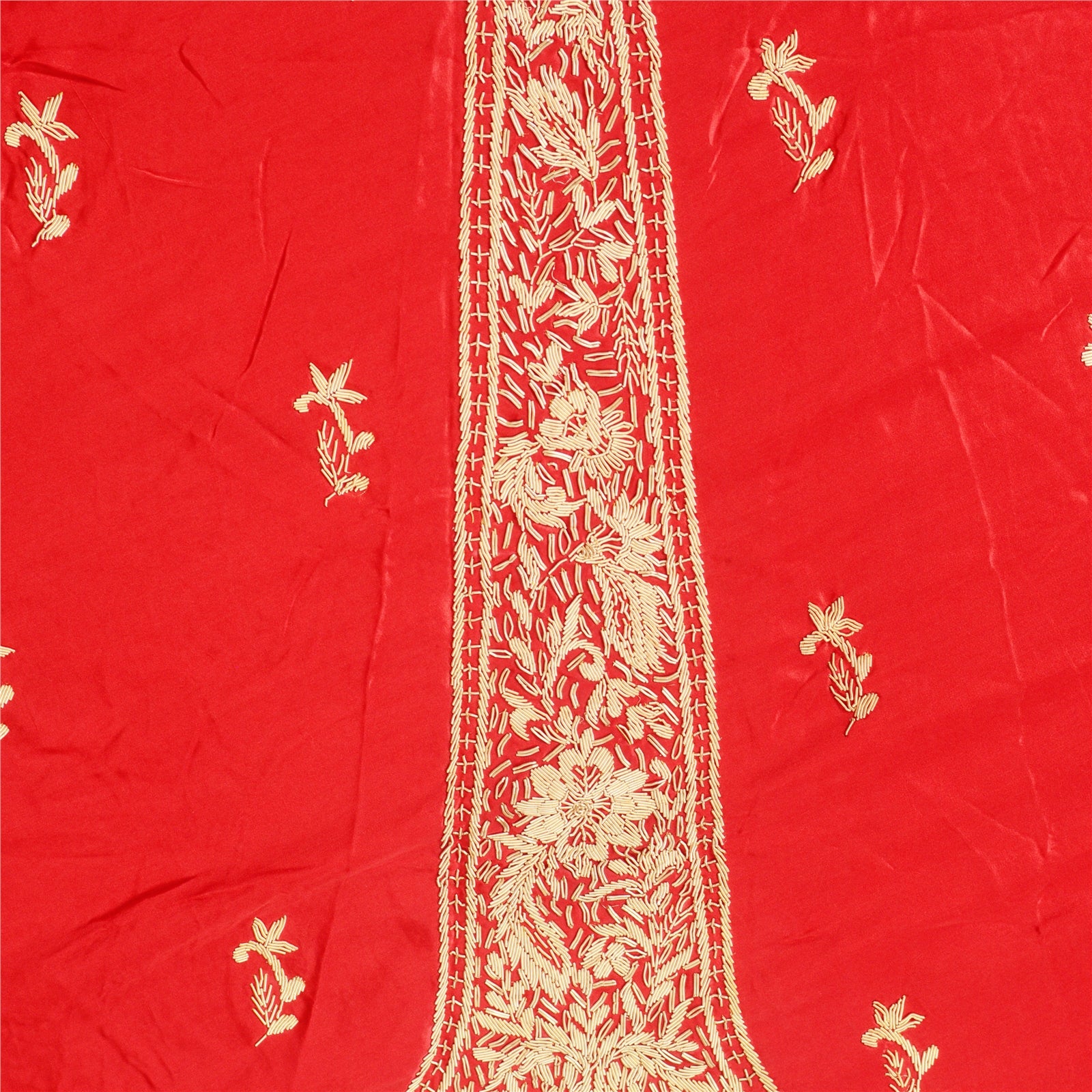 Sanskriti vintage Long Skirt Pure Satin Silk Hand Embroidered Unstitched Lehenga