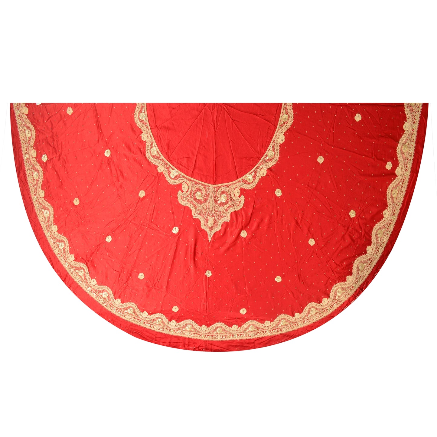 Sanskriti Vintage Red Pure Satin Silk Long Skirt Unstitched Hand Beaded Zardozi