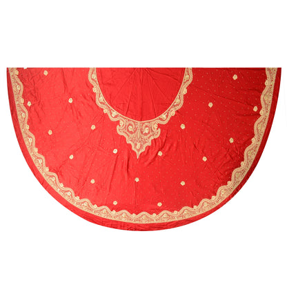 Sanskriti Vintage Red Pure Satin Silk Long Skirt Unstitched Hand Beaded Zardozi