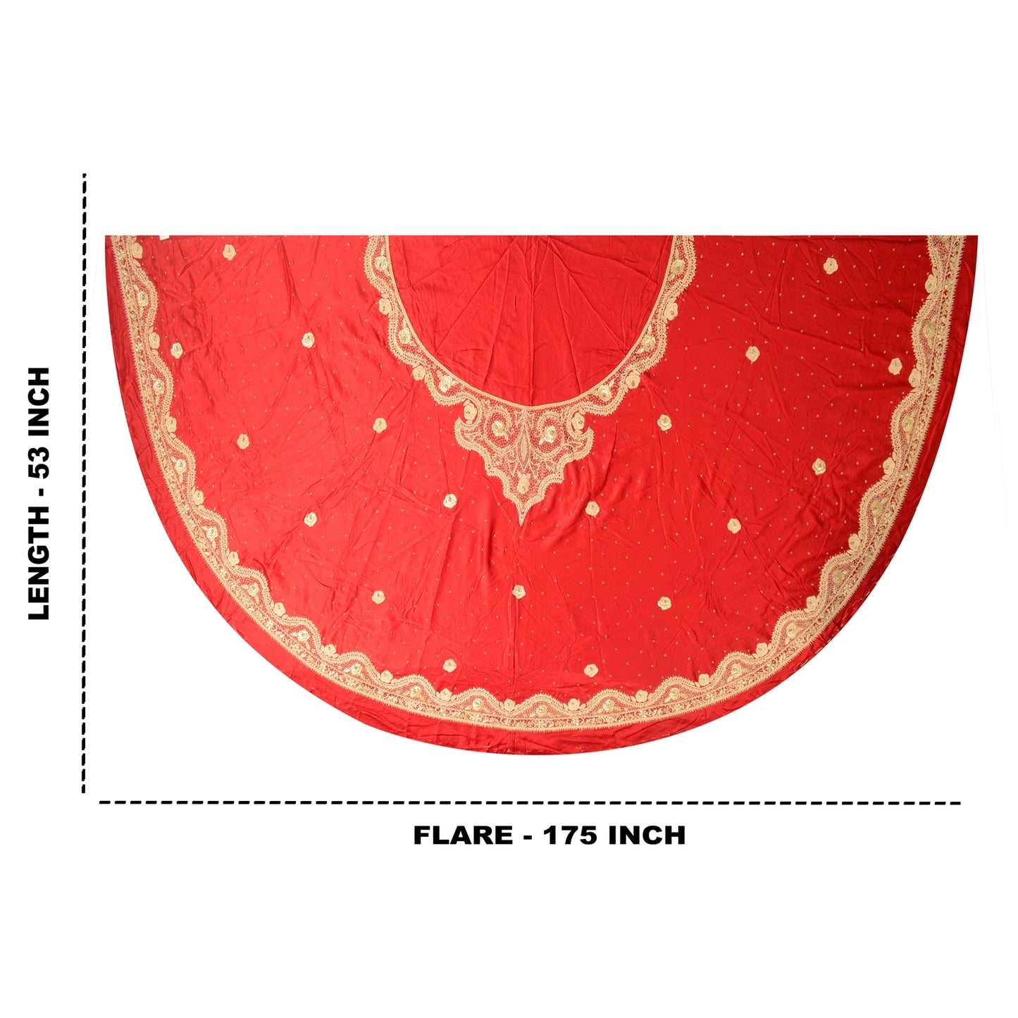 Sanskriti Vintage Red Pure Satin Silk Long Skirt Unstitched Hand Beaded Zardozi