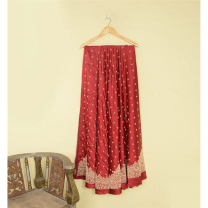 Sanskriti Vintage Red Long Skirt Pure Satin Silk Handmade Unstitched Lehenga