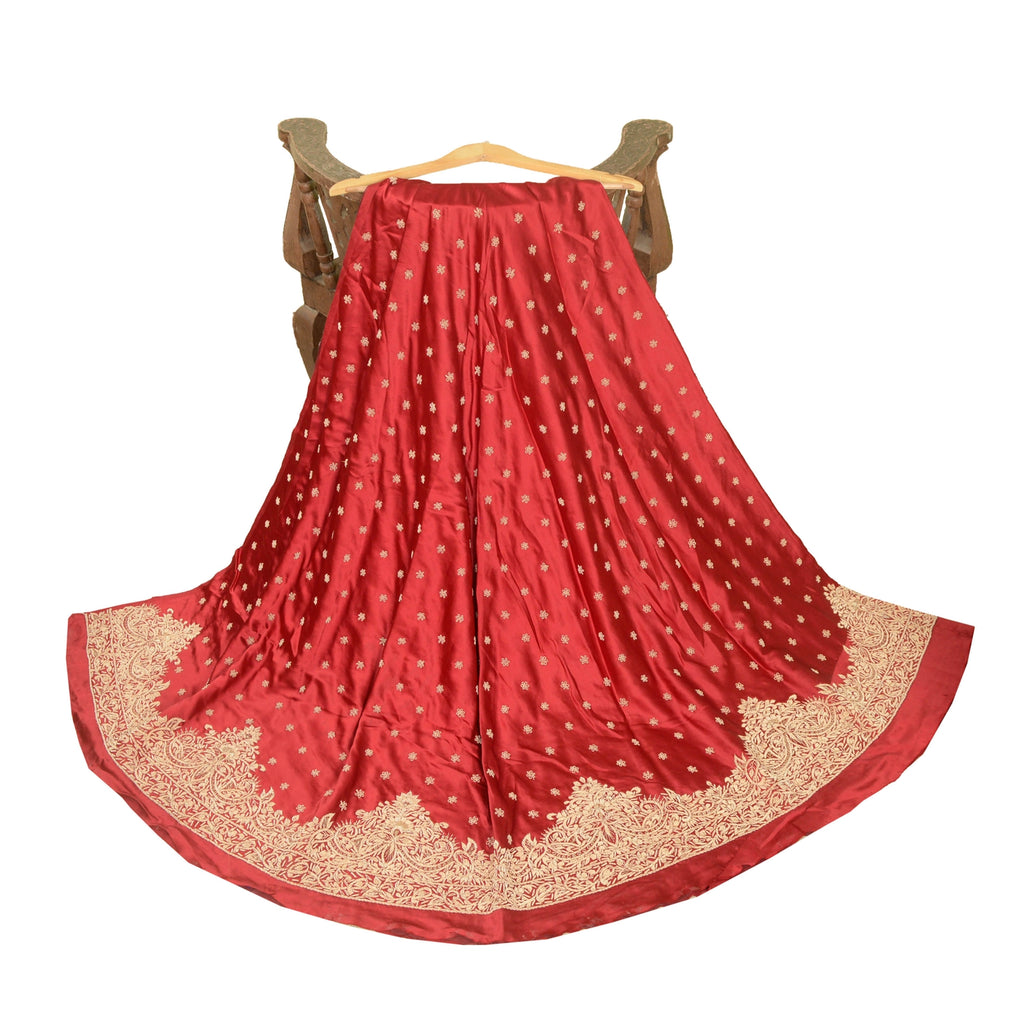 Sanskriti Vintage Red Long Skirt Pure Satin Silk Handmade Unstitched Lehenga