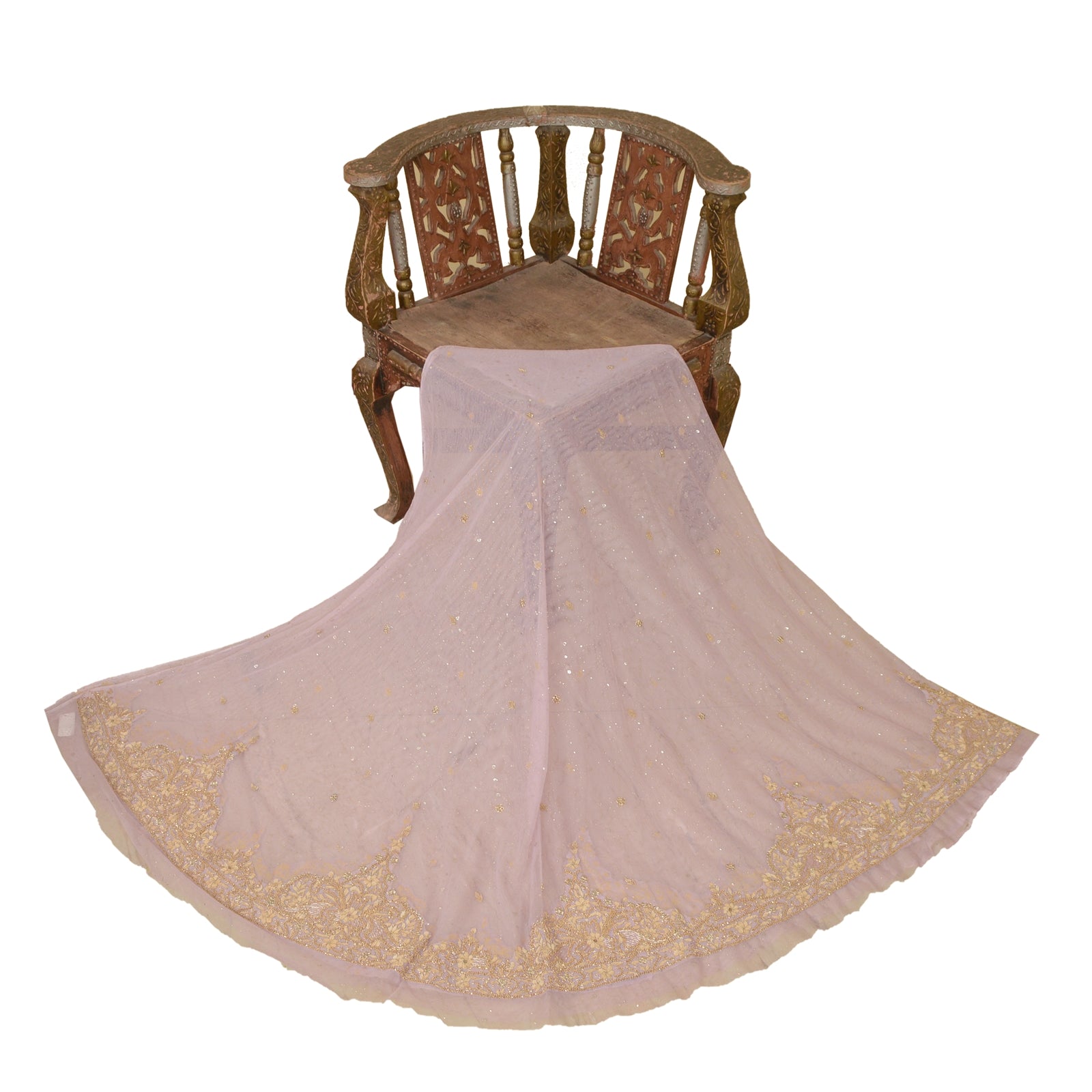 Sanskriti Vintage Lilac Long Skirt Net Mesh Hand Embroidered Unstitched Lehenga