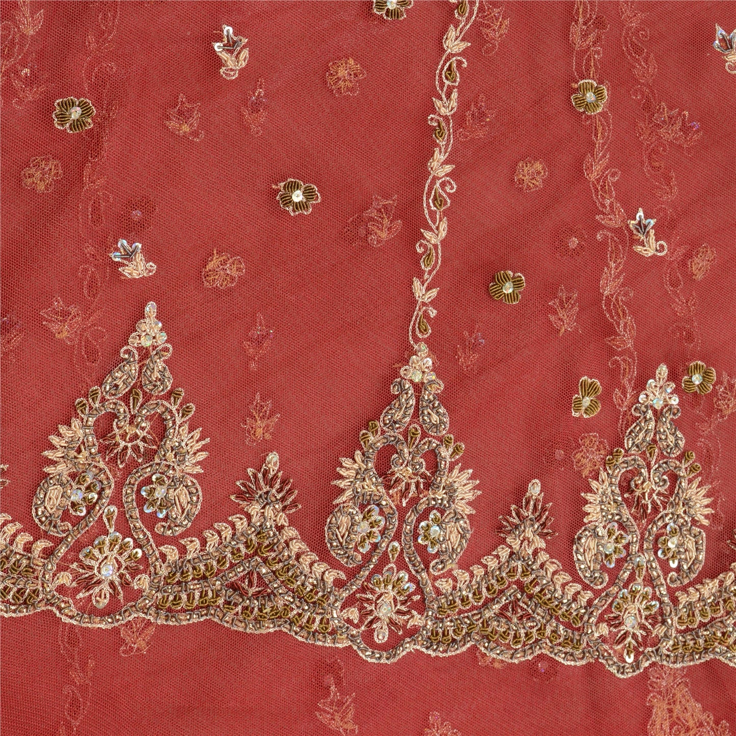 Sanskriti Vintage Dark Red Long Skirt Net Hand Embroidered Unstitched Lehenga