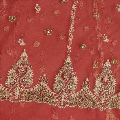 Sanskriti Vintage Dark Red Long Skirt Net Hand Embroidered Unstitched Lehenga