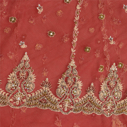 Sanskriti Vintage Dark Red Long Skirt Net Hand Embroidered Unstitched Lehenga