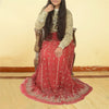 Sanskriti Vintage Dark Red Long Skirt Net Hand Embroidered Unstitched Lehenga