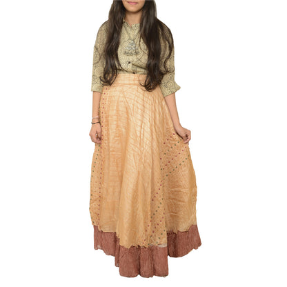 Sanskriti Vintage Cream Long Skirt Pure Silk Hand Beaded Stitched Party Lehenga