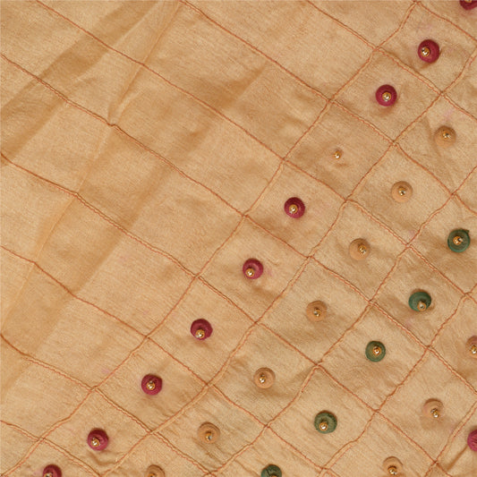 Sanskriti Vintage Cream Long Skirt Pure Silk Hand Beaded Stitched Party Lehenga