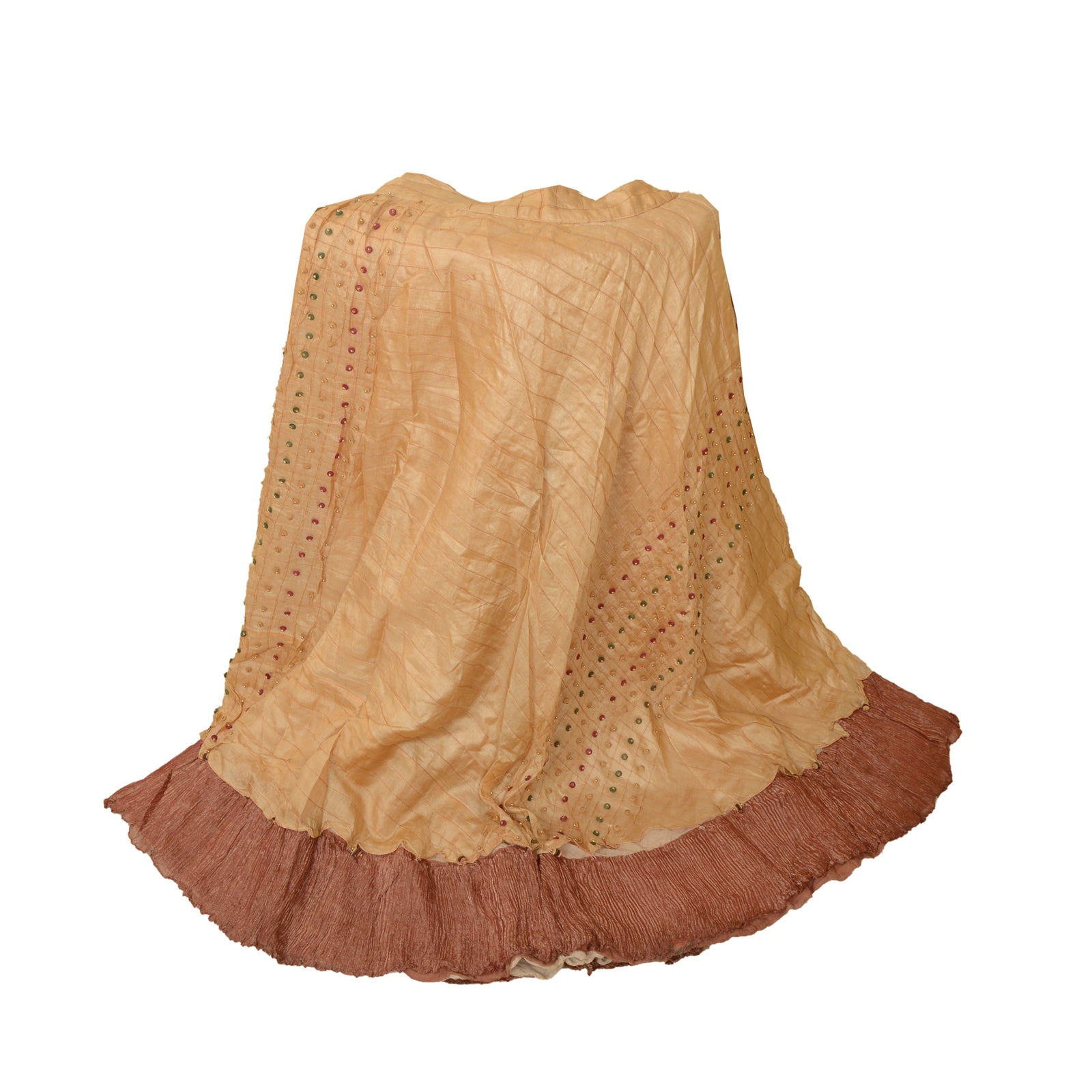 Sanskriti Vintage Cream 100% Pure Silk Long Skirt Stitched Hand Beaded Partywear