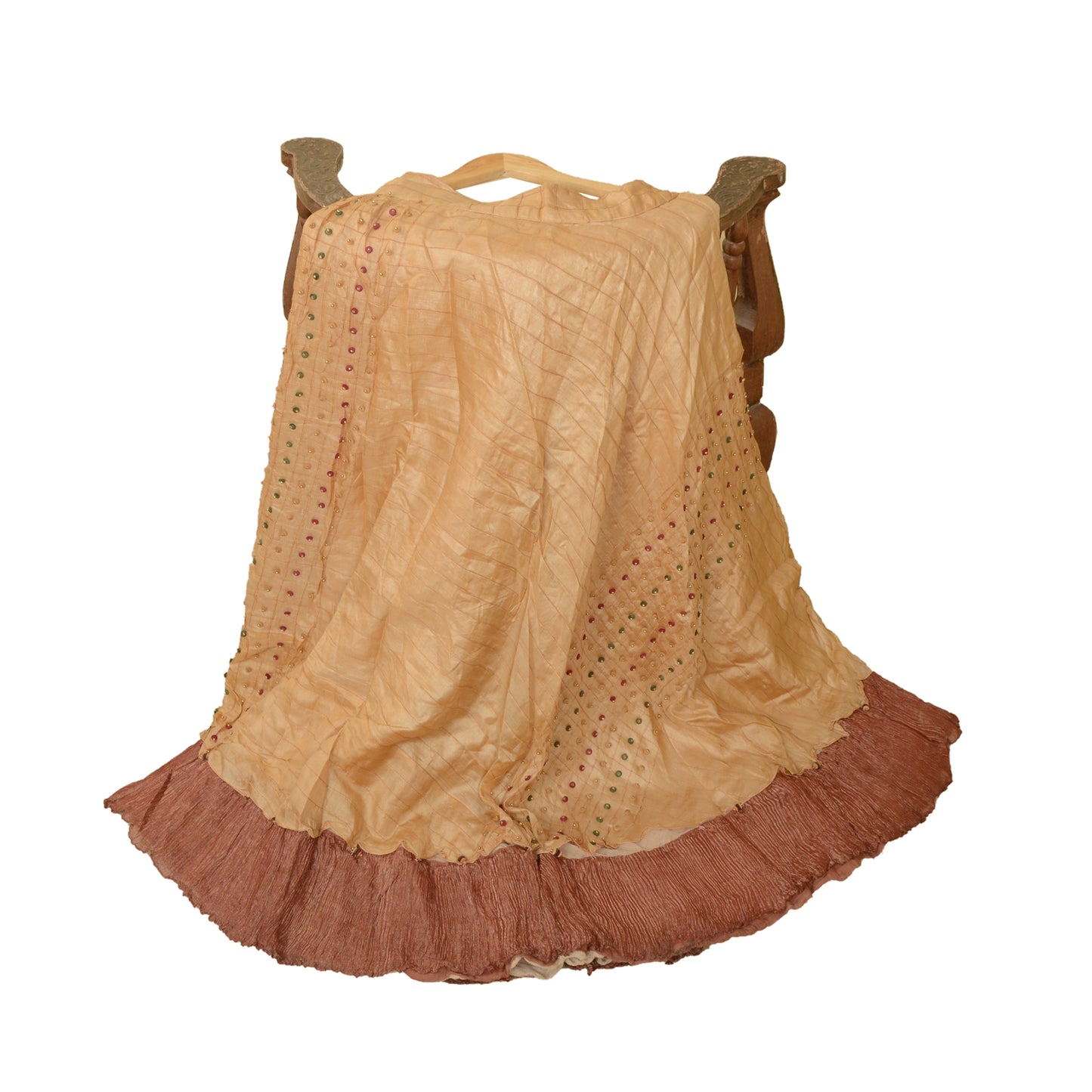 Sanskriti Vintage Cream Long Skirt Pure Silk Hand Beaded Stitched Party Lehenga