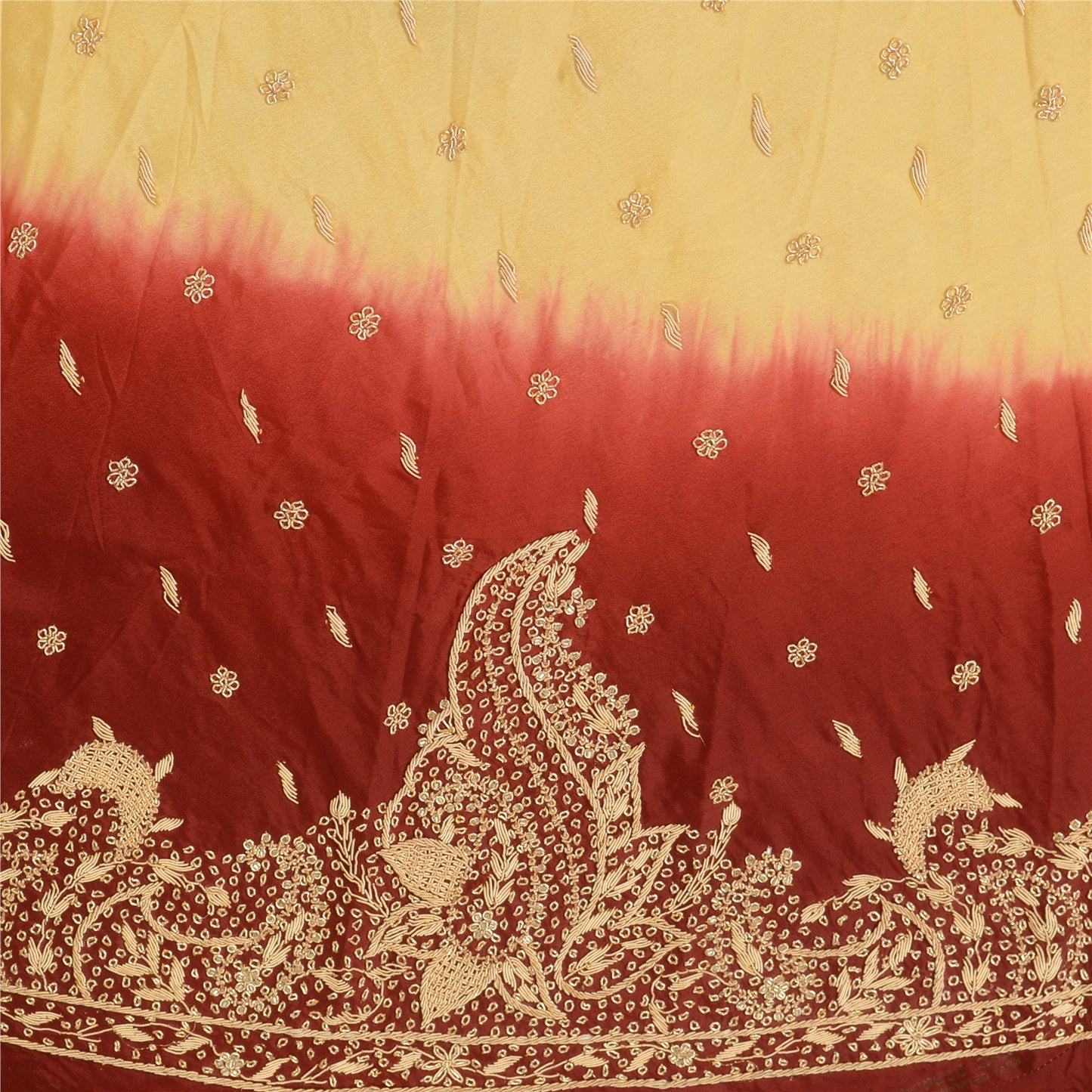 Sanskriti Vintage Cream Long Skirt Pure Silk Hand Beaded Unstitched Lehenga
