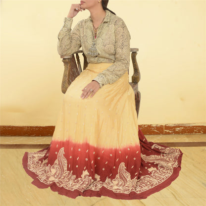 Sanskriti Vintage Cream Long Skirt Pure Silk Hand Beaded Unstitched Lehenga
