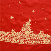 Sanskriti Vintage Red 100% Pure Satin Silk Long Skirt Unstitched Hand Beaded Zardozi