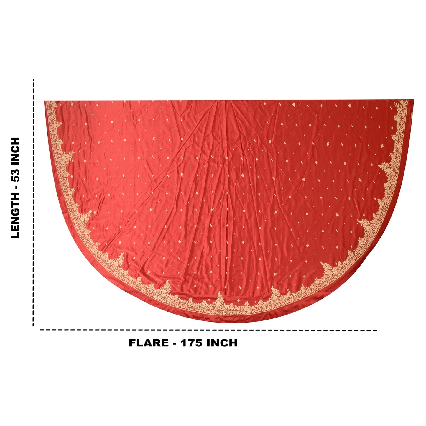 Sanskriti Vintage Red Pure Satin Silk Long Skirt Unstitched Hand Beaded Zardozi