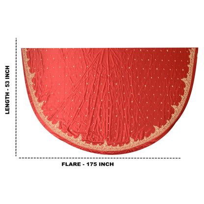 Sanskriti Vintage Red 100% Pure Satin Silk Long Skirt Unstitched Hand Beaded Zardozi