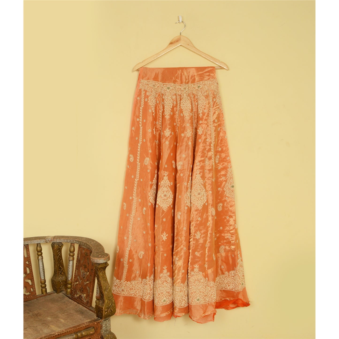 Sanskriti Vintage Long Skirt Pure Tissue Silk Hand Beaded Unstitched Lehenga