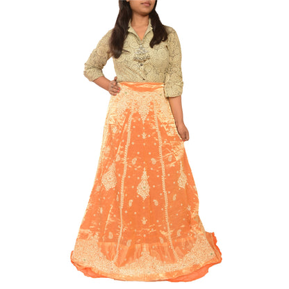 Sanskriti Vintage Long Skirt Pure Tissue Silk Hand Beaded Unstitched Lehenga