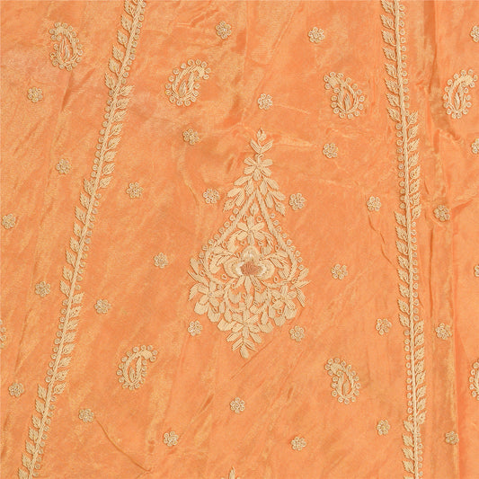 Sanskriti Vintage Orange Pure Tissue Silk Long Skirt Unstitched Hand Beaded Zari