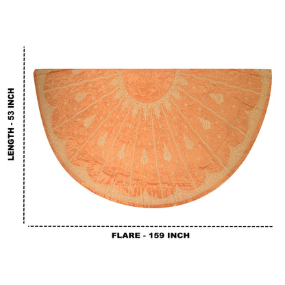Sanskriti Vintage Orange Pure Tissue Silk Long Skirt Unstitched Hand Beaded Zari