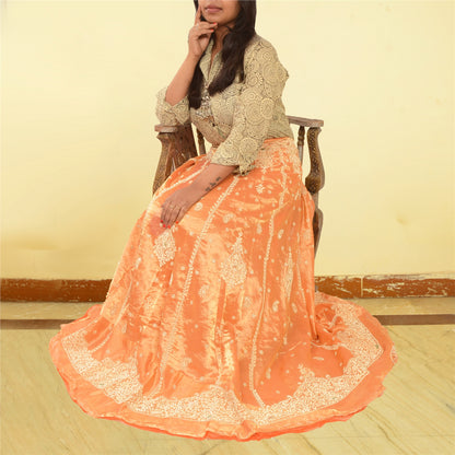 Sanskriti Vintage Long Skirt Pure Tissue Silk Hand Beaded Unstitched Lehenga