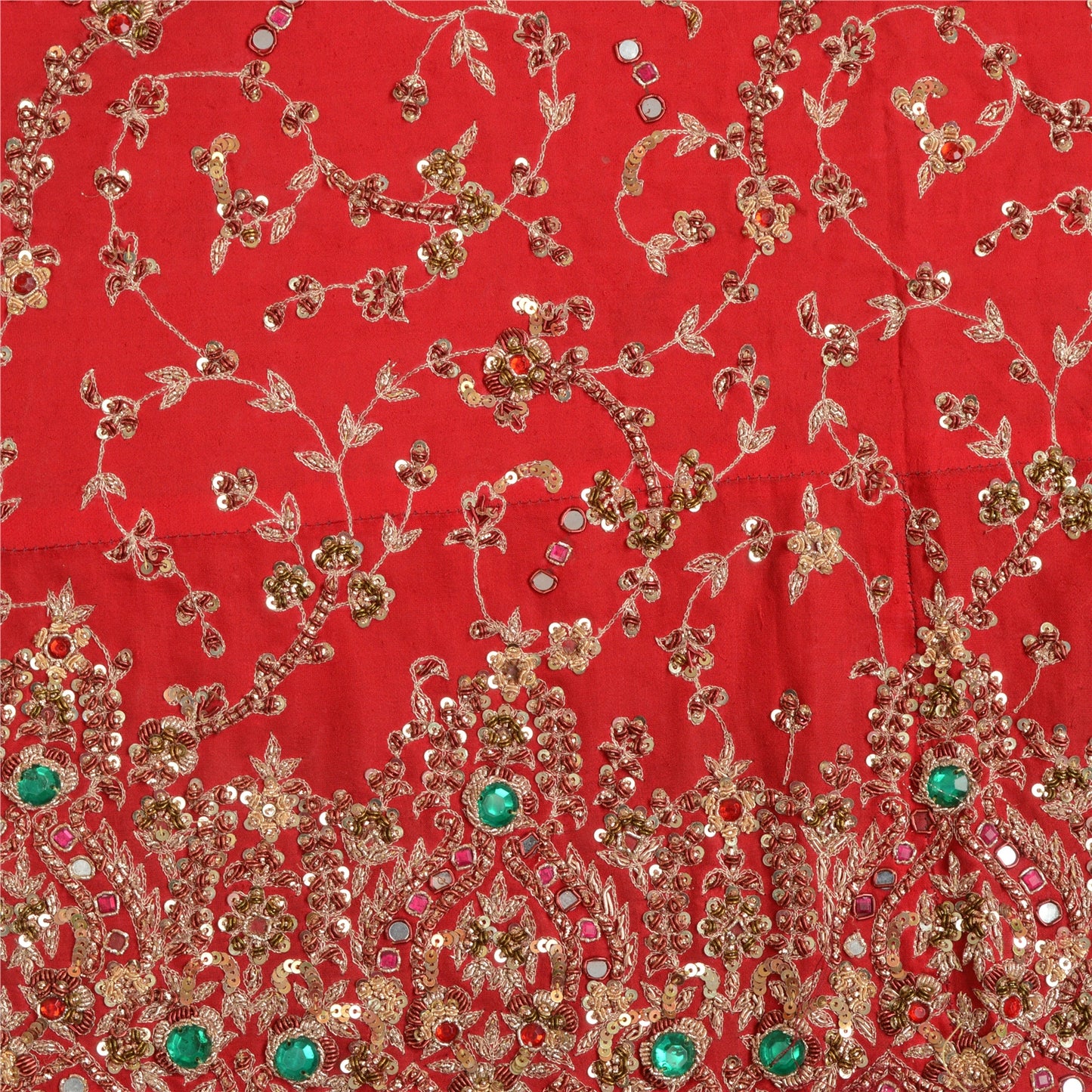 Sanskriti Vintage Red 100% Pure Georgette Silk Long Skirt Handmade Unstitched Wedding Ocassion