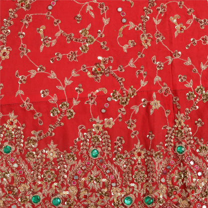 Sanskriti Vintage Red 100% Pure Georgette Silk Long Skirt Handmade Unstitched Wedding Ocassion