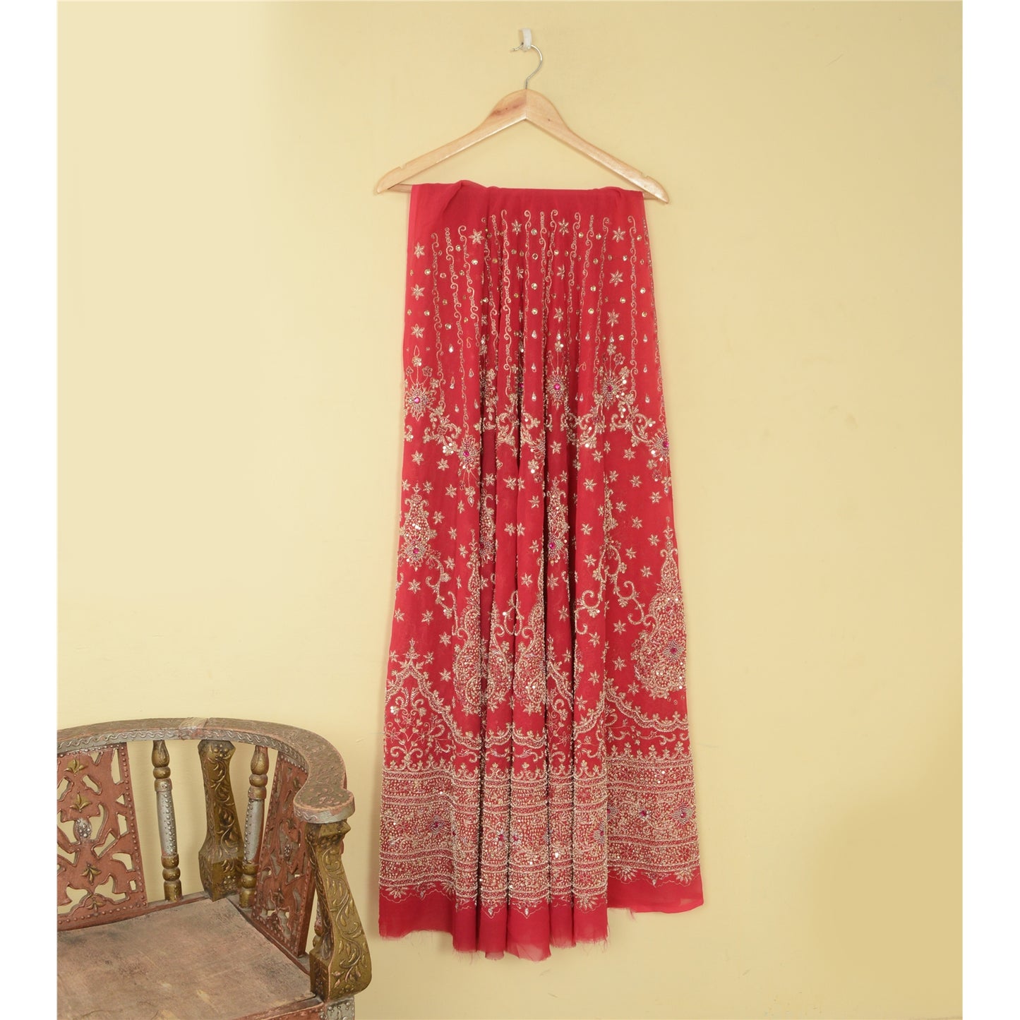 Sanskriti Vintage Pink Long Skirt Pure Georgette Silk Unstitched Handmade Zardoz