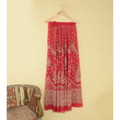 Sanskriti Vintage Pink Long Skirt Pure Georgette Silk Unstitched Handmade Zardoz