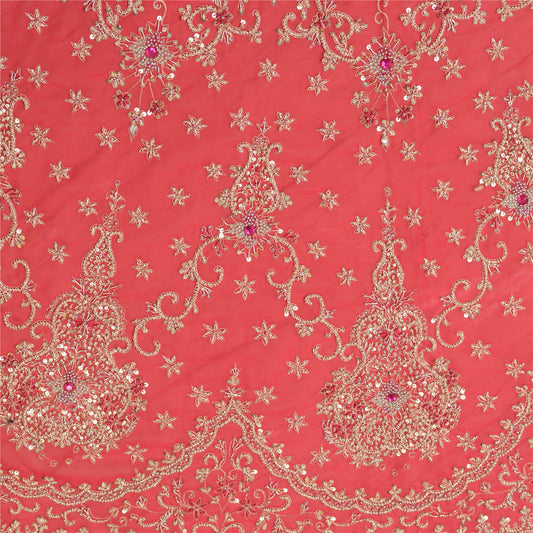 Sanskriti Vintage Pink Long Skirt Pure Georgette Silk Unstitched Handmade Zardoz