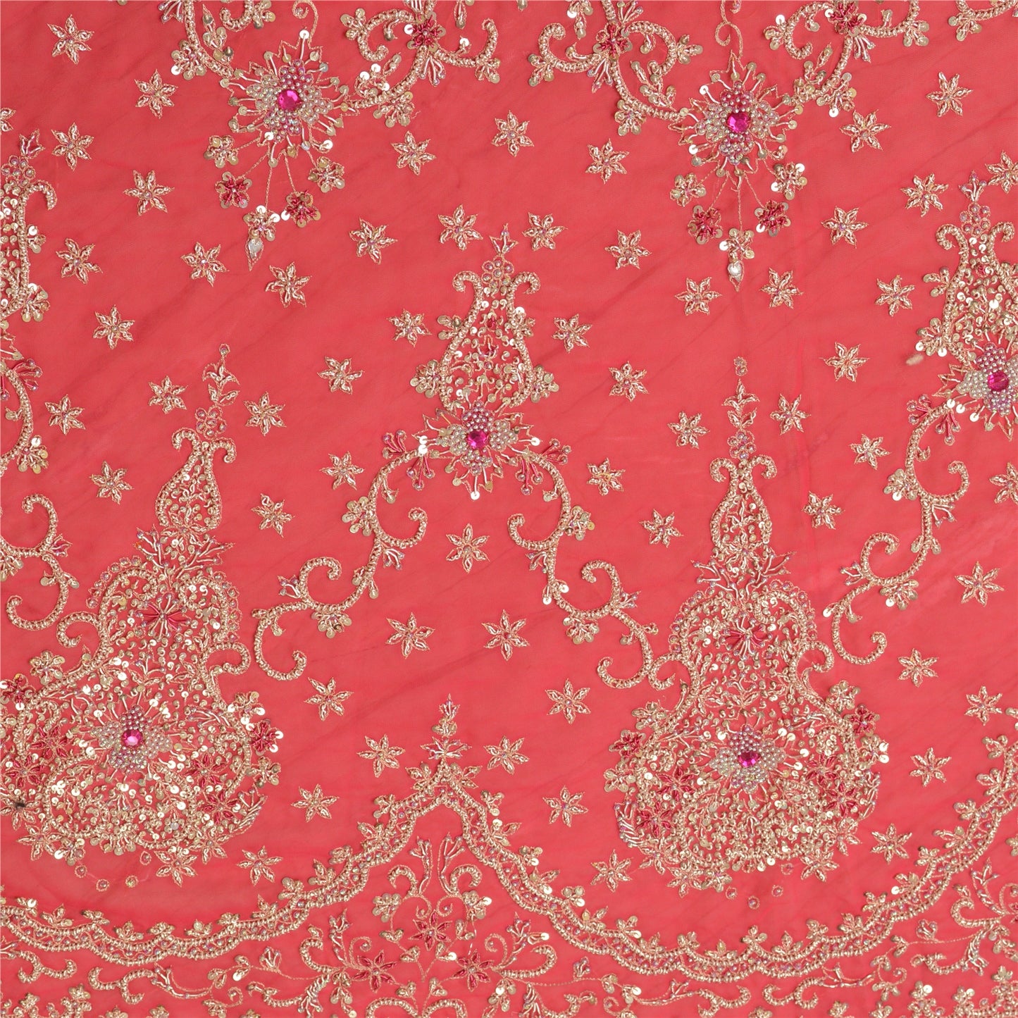 Sanskriti Vintage Pink Long Skirt Pure Georgette Silk Unstitched Handmade Zardoz