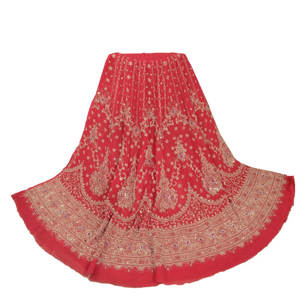 Sanskriti Vintage Pink Long Skirt Pure Georgette Silk Unstitched Handmade Zardoz