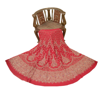 Sanskriti Vintage Pink Long Skirt Pure Georgette Silk Unstitched Handmade Zardoz