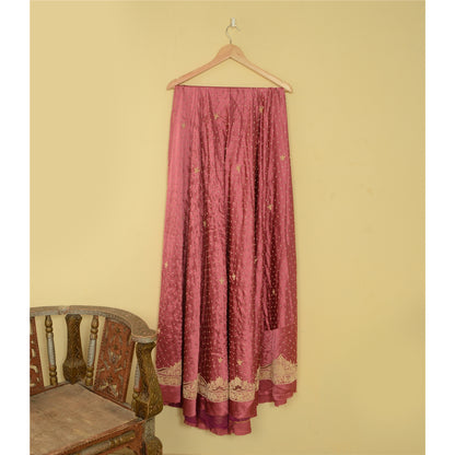 Sanskriti Vintage Long Skirt Pure Satin Silk Handmade Unstitched Zardozi Lehenga
