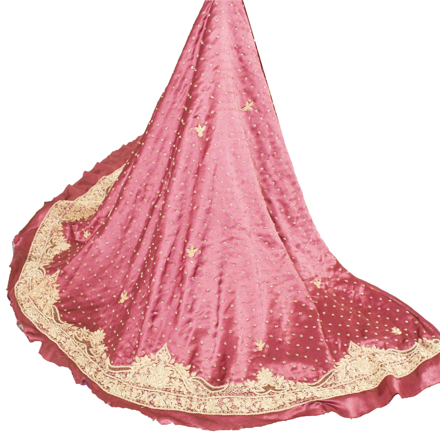 Sanskriti Vintage Long Skirt Pure Satin Silk Handmade Unstitched Zardozi Lehenga
