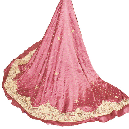 Sanskriti Vintage Long Skirt Pure Satin Silk Handmade Unstitched Zardozi Lehenga