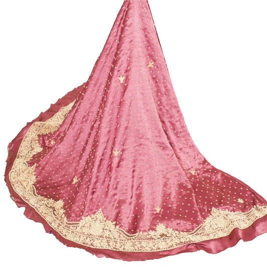Sanskriti Vintage Long Skirt Pure Satin Silk Handmade Unstitched Zardozi Lehenga