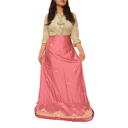 Sanskriti Vintage Long Skirt Pure Satin Silk Handmade Unstitched Zardozi Lehenga